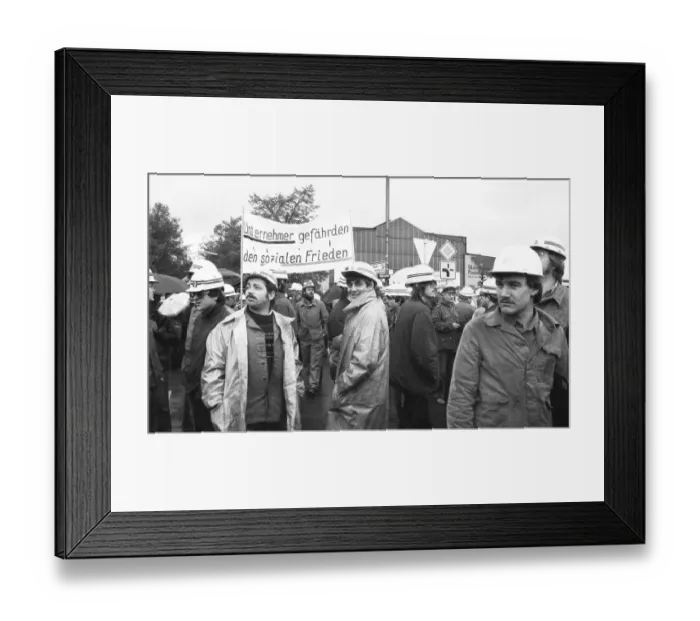 Framed Print : 3000 steelworkers at the Peine-Salzgitter steelworks took to the streets in 1982 to protest out of concern for their