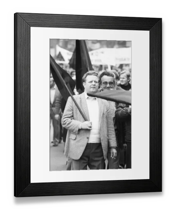 Framed Print : In 1982, about 20, 000 steelworkers demonstrated with black flags of Arbed-Saarstahl Framed Print : In 1982, about 20, 000 steelworkers demonstrated with black flags of Arbed-Saarstahl