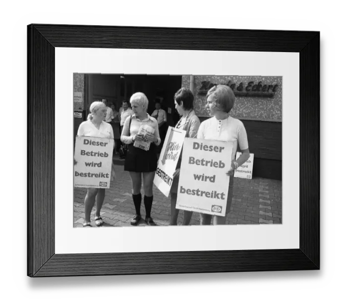 Framed Print : DEU, Germany. The strike of the textile workers in the collective bargaining conflict of IG Textil