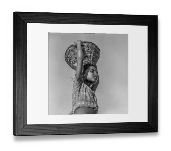 Framed Print : South Asian Indian working girl child lifting basket on head