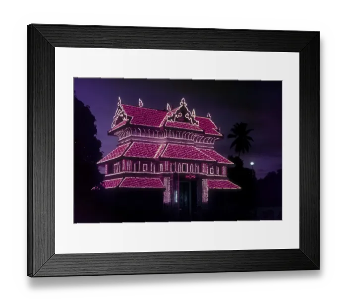 Framed Print : Paramekkavu temple illuminated for pooram festival in Thrissur Trichur