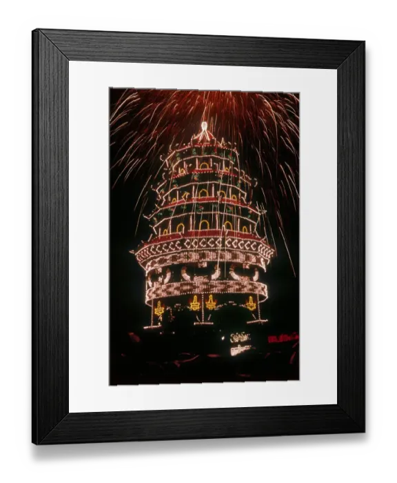 Framed Print : Neon lights and fireworks at Pooram Festival in Thrissur Trichur Framed Print : Neon lights and fireworks at Pooram Festival in Thrissur Trichur