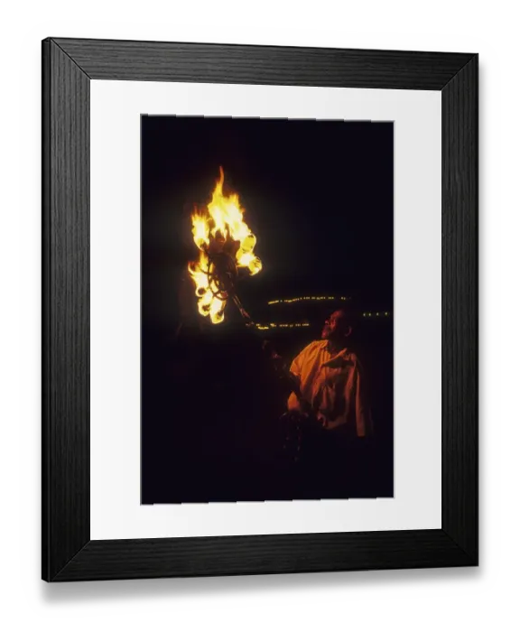 Framed Print : Holding fire torch in Pooram festival at Thrissur Trichur