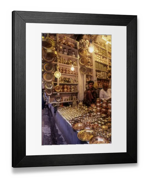 Framed Print : A shimmer of brass and copper gleaming Invitation to shop at Varanasi Benaras Framed Print : A shimmer of brass and copper gleaming Invitation to shop at Varanasi Benaras