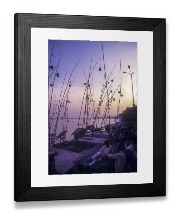 Framed Print : Akash Deep Oil Lamps in wicker baskets suspended on bamboo poles are said to be light the path of the dead to Heaven
