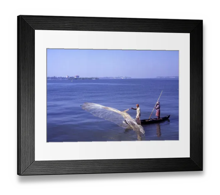 Framed Print : Fishermen at work, Backwaters of Kochi cochin