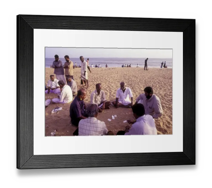 Framed Print : Retired men playing cards in their leisure time at Kollam Quilon Beach Framed Print : Retired men playing cards in their leisure time at Kollam Quilon Beach