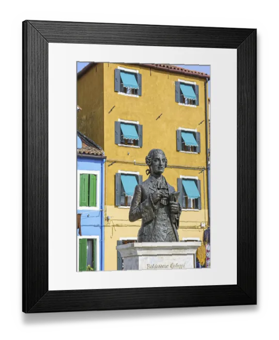 Framed Print : Yellow house in front of it Statue of Baldassare Galuppi Framed Print : Yellow house in front of it Statue of Baldassare Galuppi