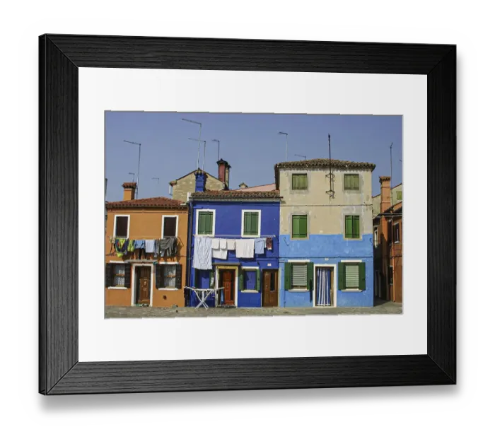 Framed Print : Colourful houses with clotheslines Framed Print : Colourful houses with clotheslines