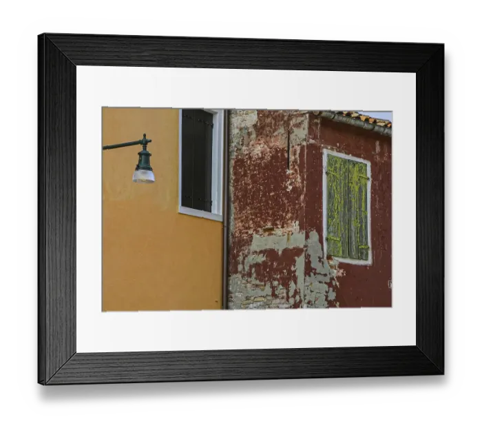 Framed Print : Lanterns, weathered house facade