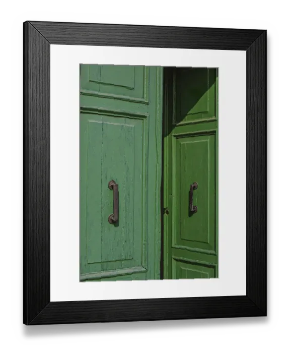 Framed Print : Green, half open, front door, Burano Framed Print : Green, half open, front door, Burano