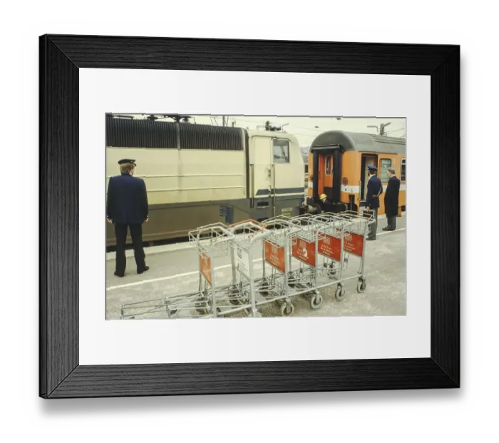 Framed Print : Coupling locomotive to retracted train Framed Print : Coupling locomotive to retracted train