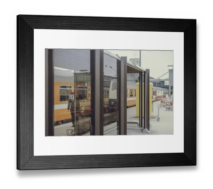 Framed Print : Platform with telephone box, Stuttgart main station terminus Framed Print : Platform with telephone box, Stuttgart main station terminus