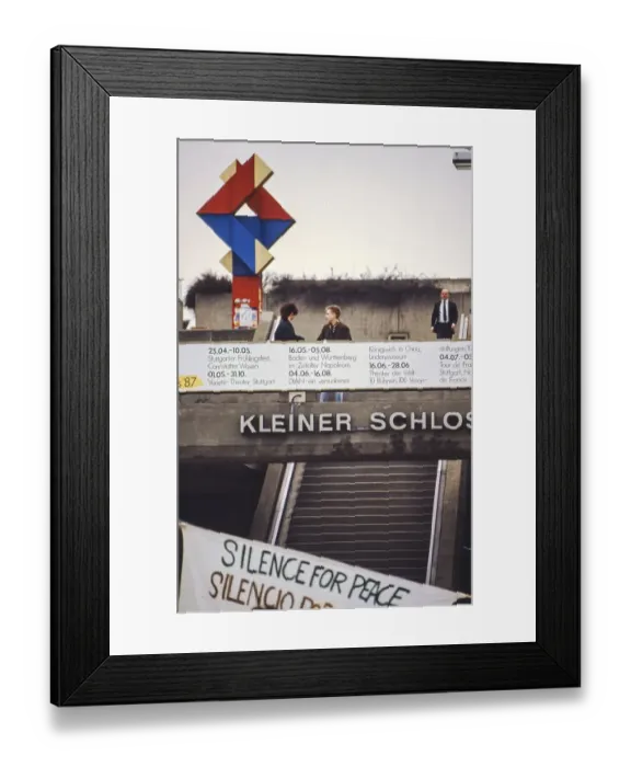 Framed Print : Small Schlossplatz square with Silence for Peace banner Framed Print : Small Schlossplatz square with Silence for Peace banner
