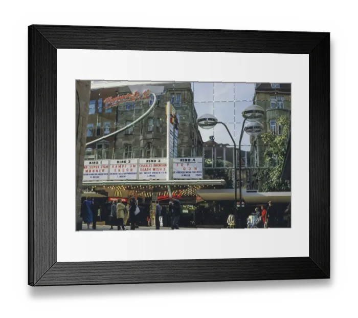 Framed Print : Cinema Marienstrasse 12 with announcement of the films Maenner