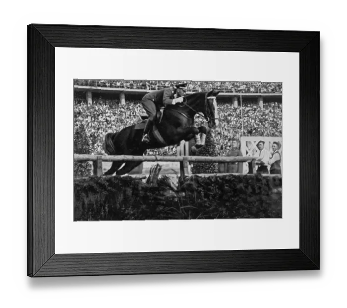 Framed Print : First lieutenant Kurt Hasse (Germany) on Tora won the big hunt jumping competition Framed Print : First lieutenant Kurt Hasse (Germany) on Tora won the big hunt jumping competition