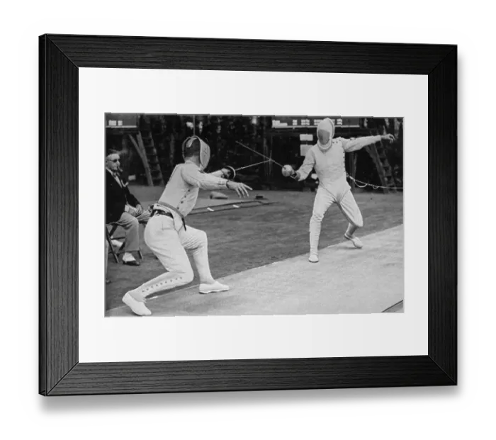Framed Print : Pentathlon, Fencing in the Modern Pentathlon Handrick (Germany) and Bramfeld (Germany) in Combat