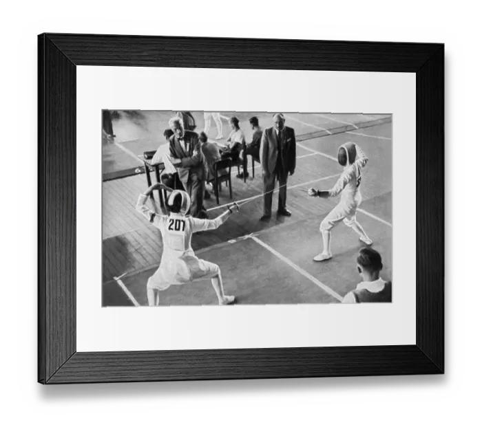 Framed Print : Fencing, the German champion Hedwig Hass in the fight against Thea Keller (Romania)