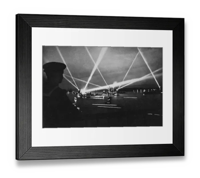 Framed Print : Sailing, on the evening of the final day play of the searchlights from the ships of the Kriegsmarine in Kiel harbour Framed Print : Sailing, on the evening of the final day play of the searchlights from the ships of the Kriegsmarine in Kiel harbour