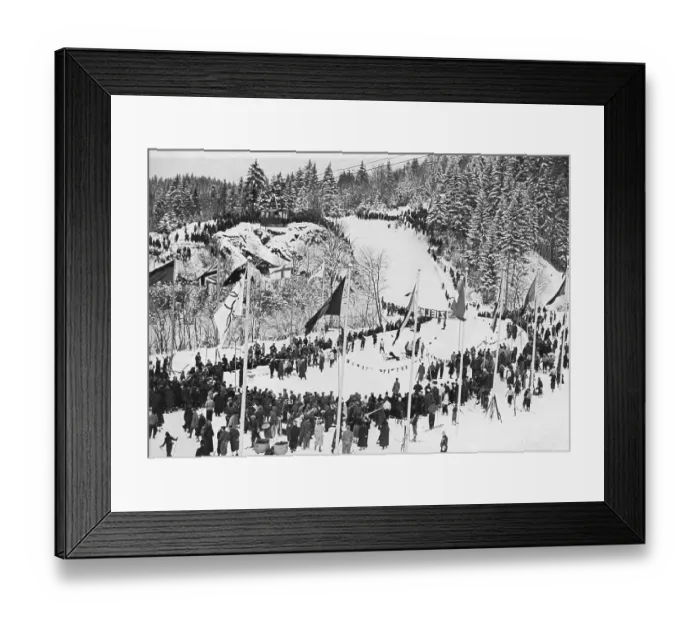Framed Print : The finish of the downhill race at the Kreuzeck valley in the second day of the IV Olympic Winter Games