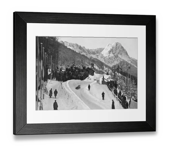 Framed Print : Bobsleighing, the first extended curve of the Olympic bobsleigh track in the midst of a magnificent snowy landscape Framed Print : Bobsleighing, the first extended curve of the Olympic bobsleigh track in the midst of a magnificent snowy landscape