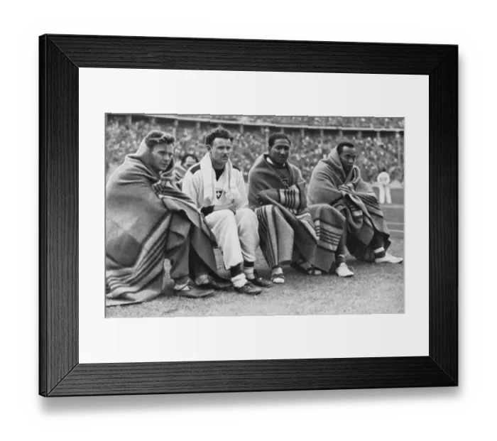 Framed Print : The best sprinters in the world in front of the start of the 100 m run