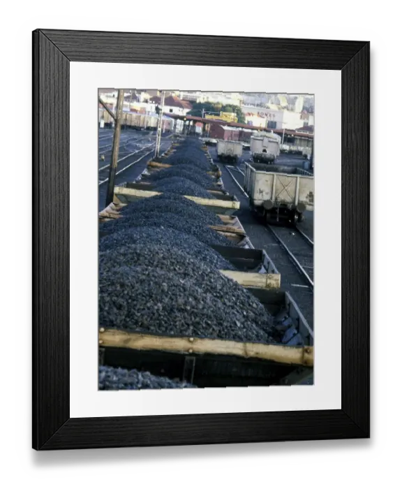 Framed Print : Loaded coal wagons in railway yard