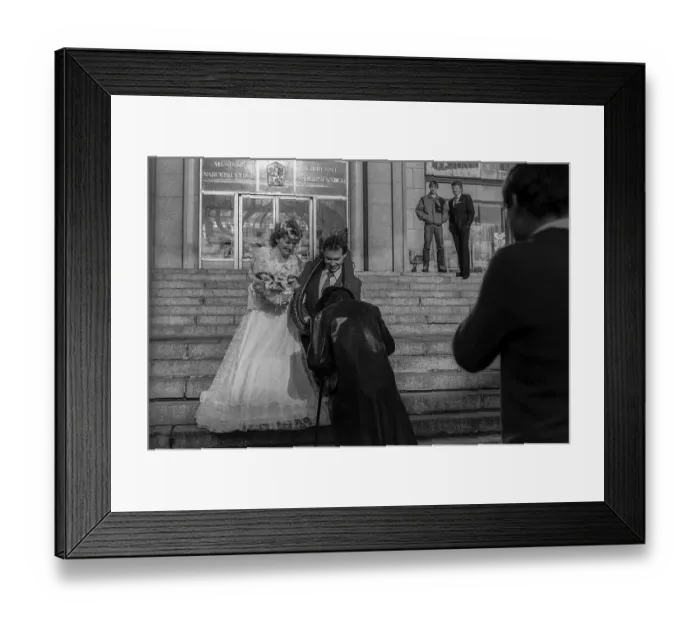 Framed Print : CSSR, Liberec, 29. 12. 1987, bridal couple with well-wisher
