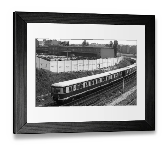 Framed Print : GDR, Berlin, 28. 04. 1990, view from Behmbruecke bridge onto the S-Bahn line