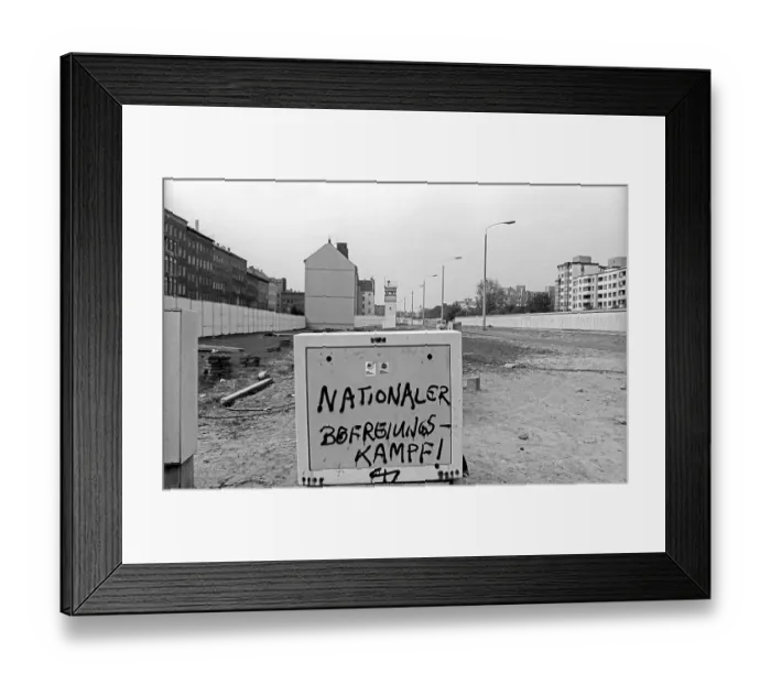 Framed Print : GDR, Berlin, 28. 04. 1990, Wall strip and watchtower between the walls on Bernauer Strasse
