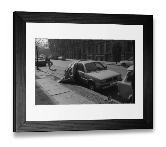 Framed Print : Germany, Berlin, 14. 03. 1991, covered car in the Christinenstrasse Framed Print : Germany, Berlin, 14. 03. 1991, covered car in the Christinenstrasse