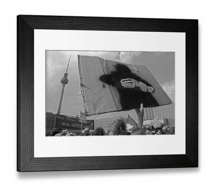 Framed Print : Germany, Berlin, 28. 03. 1991, Demo against the Treuhand on Alexanderplatz
