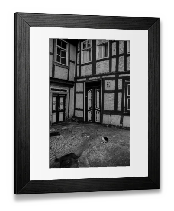 Framed Print : GDR, Halberstadt, 27.05.1988, half-timbered houses