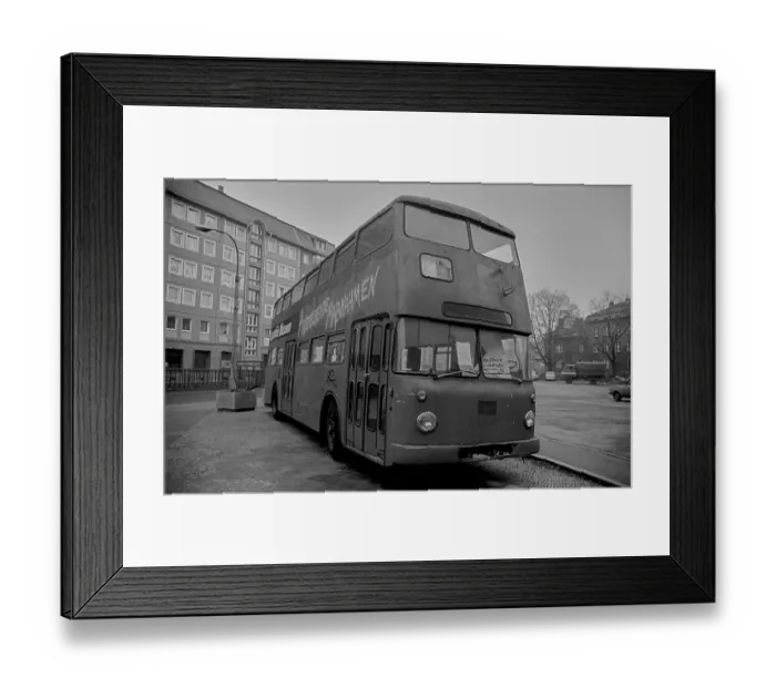 Framed Print : GDR, Berlin, 9.1.1990, museum bus at the Volksbuehne: The Mobile Museum: Contagious Measures Framed Print : GDR, Berlin, 9.1.1990, museum bus at the Volksbuehne: The Mobile Museum: Contagious Measures