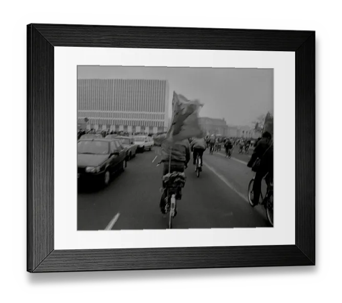 Framed Print : GDR, Berlin, 7.1.1990, 1st bicycle demonstration in East Berlin Framed Print : GDR, Berlin, 7.1.1990, 1st bicycle demonstration in East Berlin