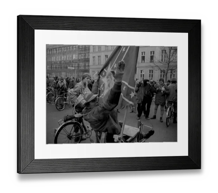 Framed Print : GDR, Berlin, 7.1.1990, 1st bicycle demonstration in East Berlin