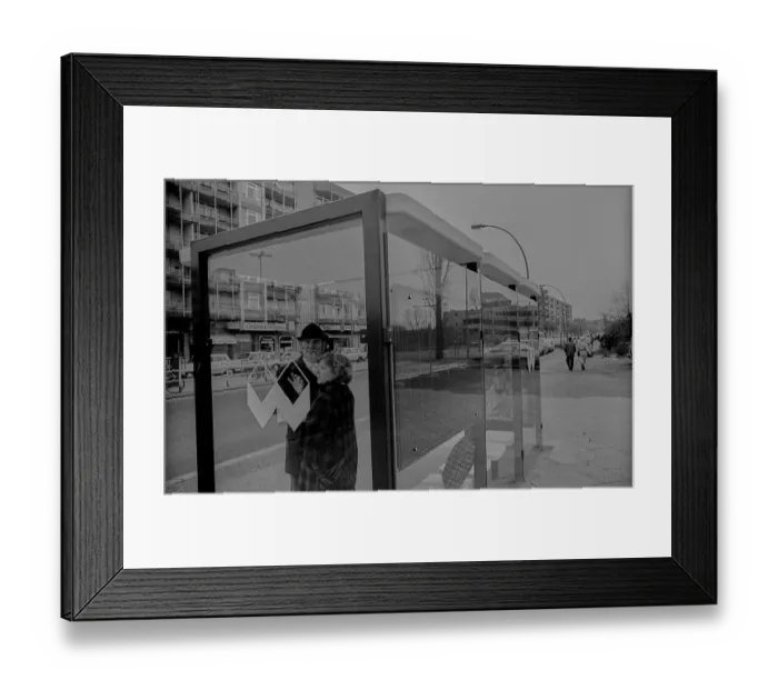 Framed Print : West Berlin, 4.2.1990, bus stop