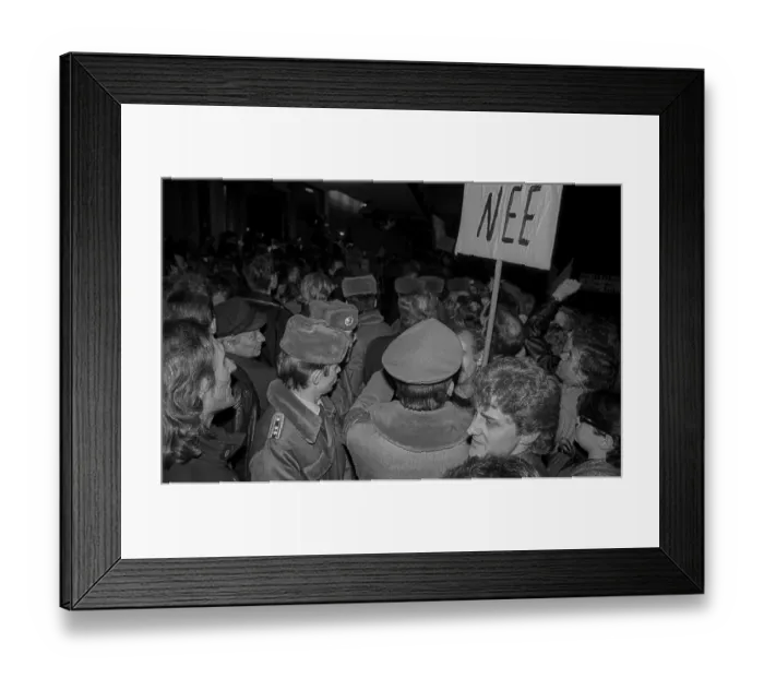 Framed Print : GDR, Berlin, 12.01.1990, demonstration in front of the Peoples Chamber (mainly against the Ministry for State Security) Framed Print : GDR, Berlin, 12.01.1990, demonstration in front of the Peoples Chamber (mainly against the Ministry for State Security)