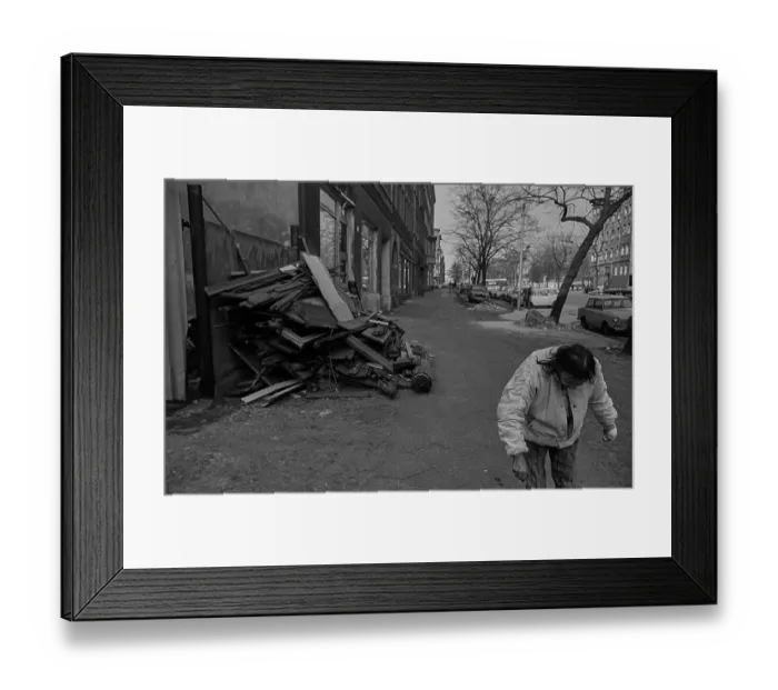 Framed Print : GDR, Berlin, 16.03.1990, street scene with (falling ?) woman