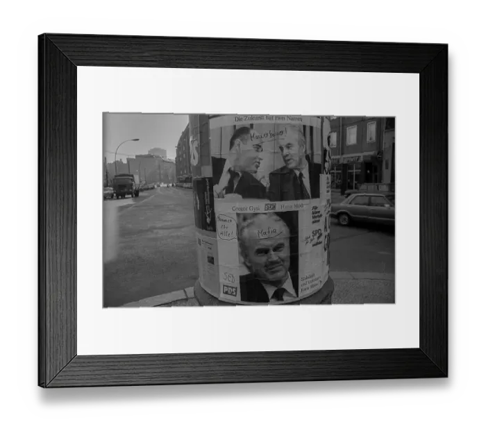 Framed Print : GDR, Berlin, 17.03.1990, election posters: Gysi and Modrow (Mafia?) Framed Print : GDR, Berlin, 17.03.1990, election posters: Gysi and Modrow (Mafia?)