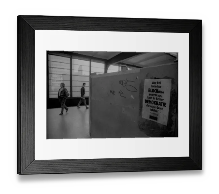 Framed Print : GDR, Berlin, 15.03.1990, poster against recorders at the ZOO railway station Framed Print : GDR, Berlin, 15.03.1990, poster against recorders at the ZOO railway station