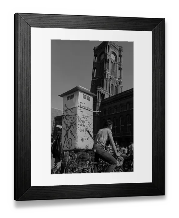 Framed Print : GDR, Berlin, 01.04.1990, bicycle demonstration from the Red Town Hall to Falkplatz Framed Print : GDR, Berlin, 01.04.1990, bicycle demonstration from the Red Town Hall to Falkplatz