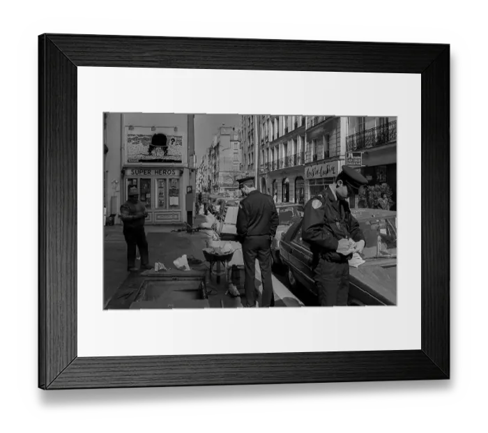 Framed Print : Police officers, construction site