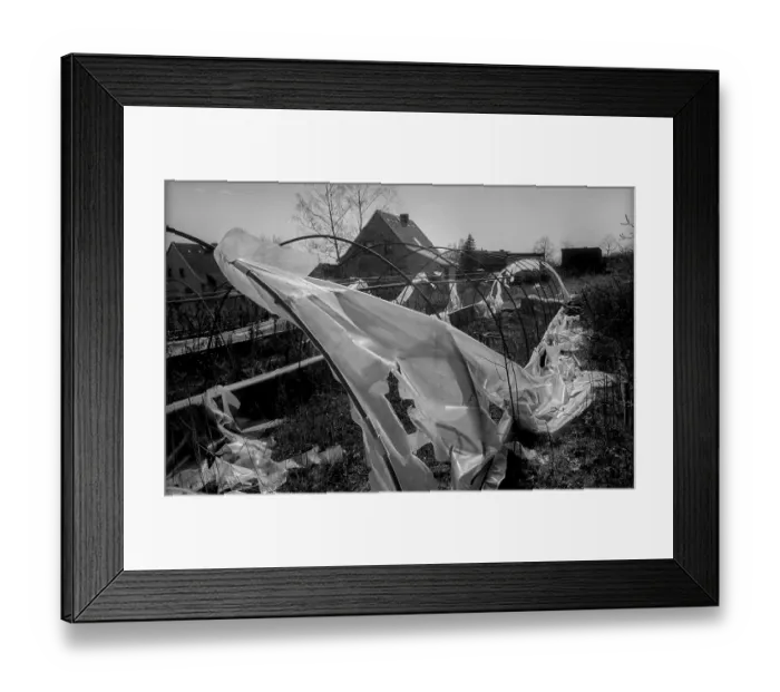 Framed Print : Germany, Werder, 29.03.1991, torn foil tent in Werder in Werder Framed Print : Germany, Werder, 29.03.1991, torn foil tent in Werder in Werder