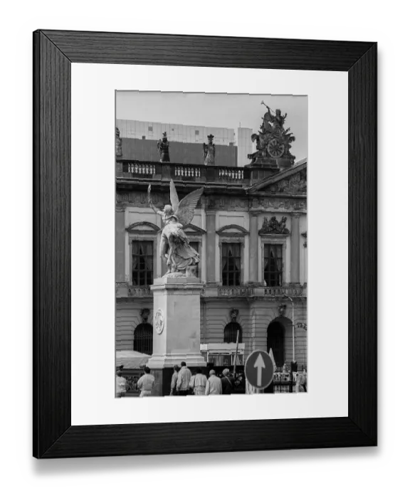 Framed Print : Germany, Berlin, 21.05.1991, Figure of the Schlossbruecke: Iris carries the fallen hero up to Olympus Framed Print : Germany, Berlin, 21.05.1991, Figure of the Schlossbruecke: Iris carries the fallen hero up to Olympus