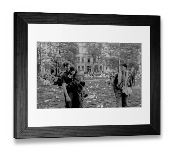 Framed Print : GDR, Berlin, 30.04.1990, May Day celebration on Kollwitzplatz