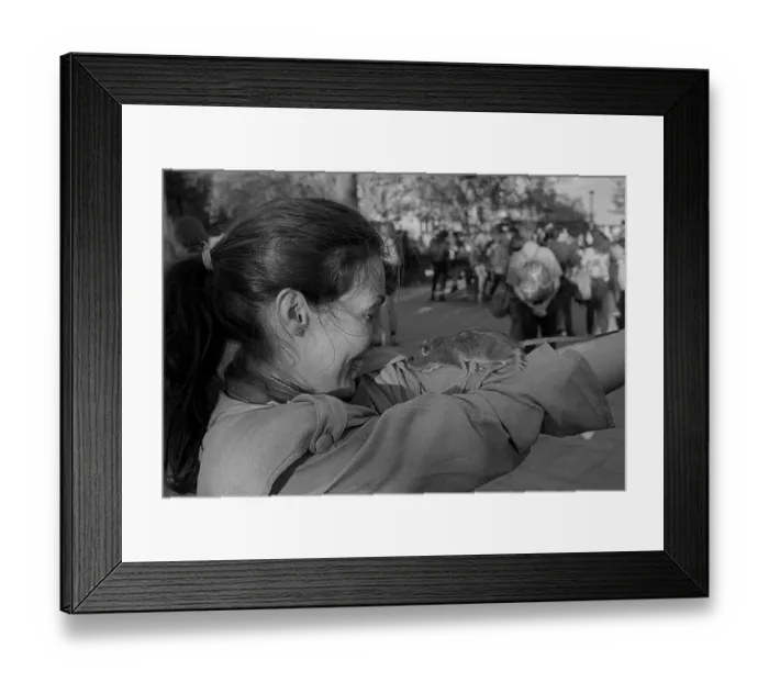 Framed Print : GDR, Berlin, 30.04.1990, May Day celebration on Kollwitzplatz