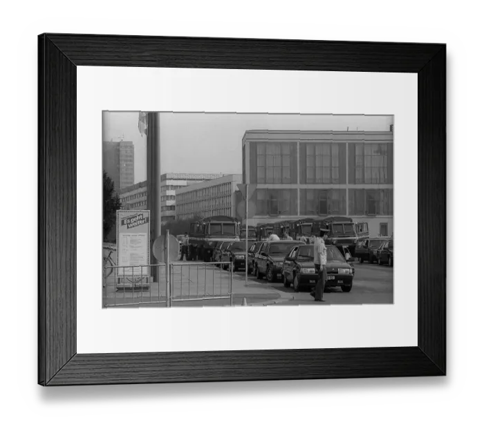 Framed Print : GDR, Berlin, 16 May 1990, vehicles of the German People's Police