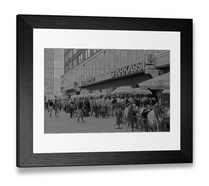 Framed Print : GDR, Berlin, 25 May 1990, queuing for applications for the monetary union