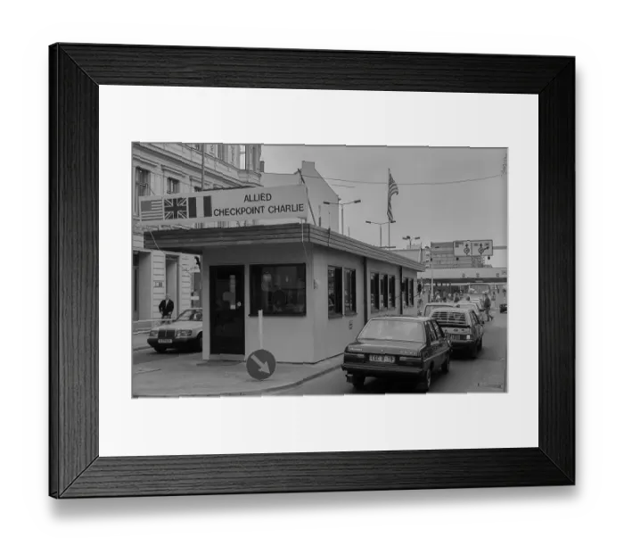 Framed Print : GDR, Berlin, 21 June 1990, Allied border house at Check Point Charlie (Friedrichstrasse)